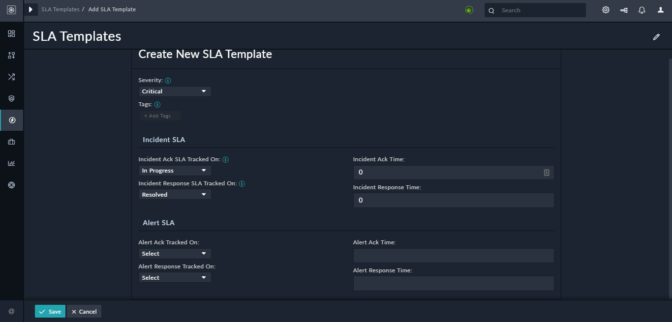 Form for creating a new SLA Template