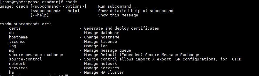 FortiSOAR&trade; Admin CLI command prompt