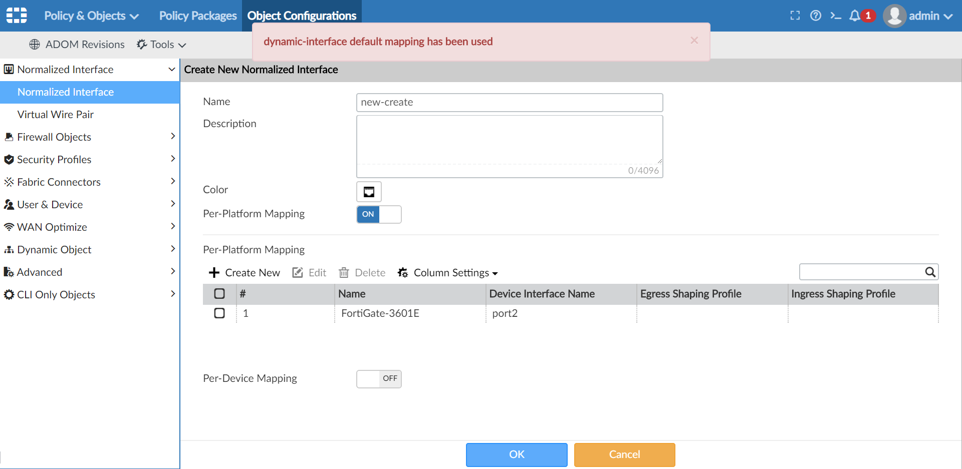 Default Interface Mapping Error