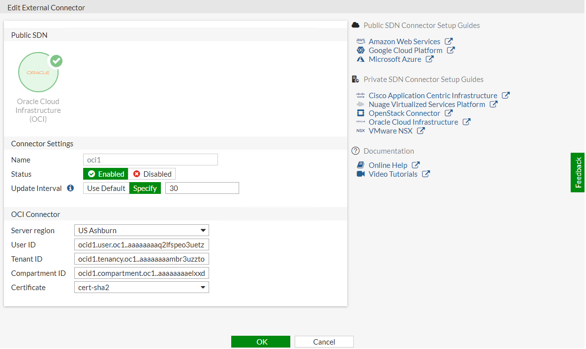 SDN Connector Configuration Screenshot of SDN connector configuration for Azure AKS