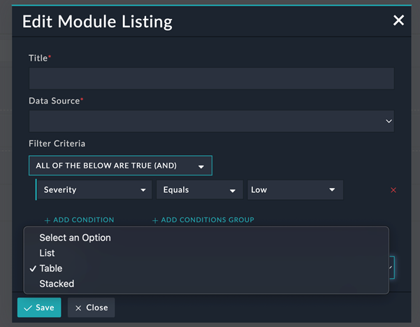 Editable view of the widget configuration