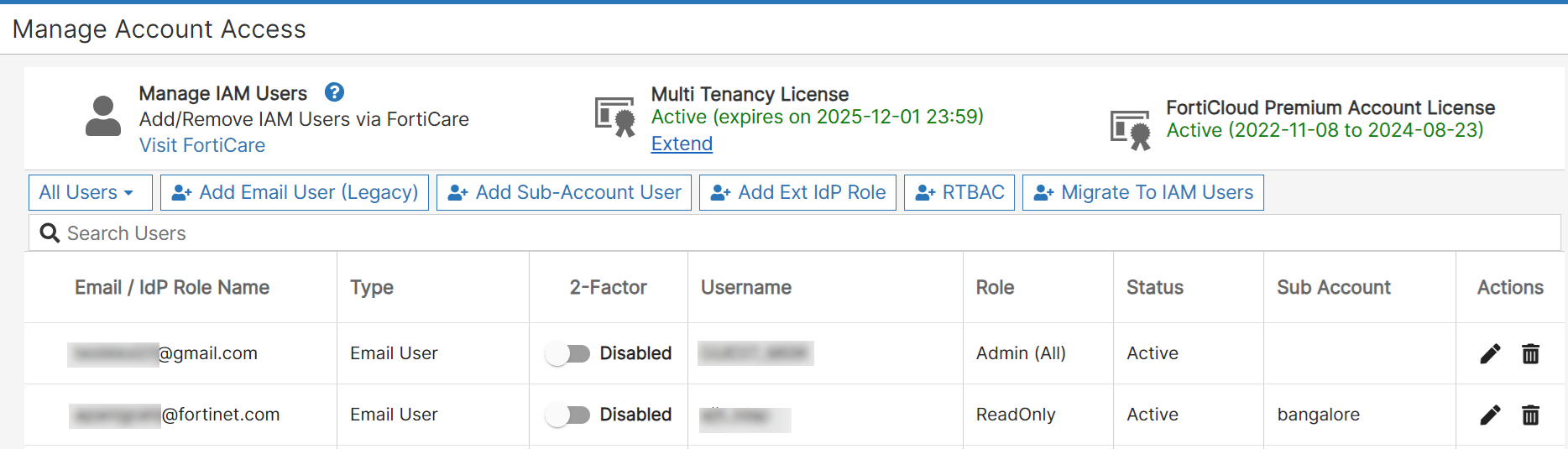 Manage Account Access | FortiEdge Cloud 25.2.a | Fortinet Document Library