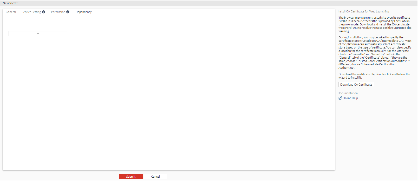 Creating a secret | FortiPAM 1.4.0 | Fortinet Document Library