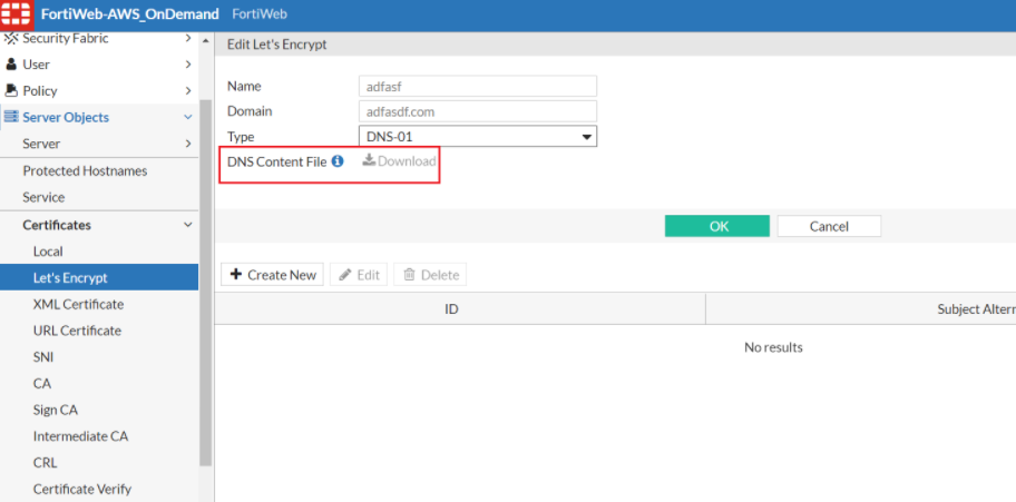 Let's Encrypt certificates | FortiWeb 7.4.0 | Fortinet Document Library