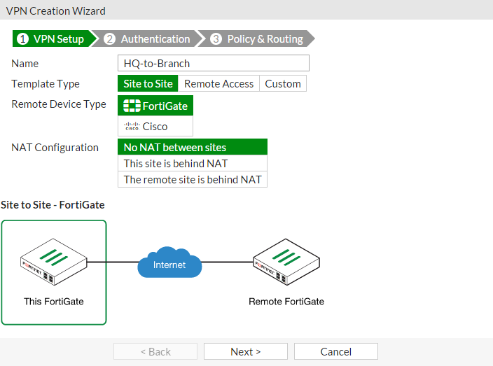 fortinet vpn switch