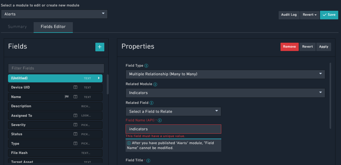 Application Editor: Relating alerts to indicators