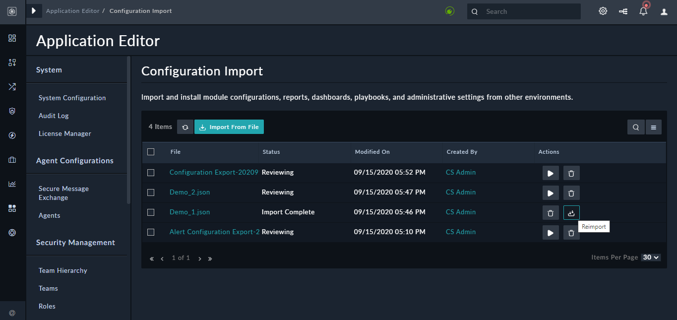 Configuration Import Page