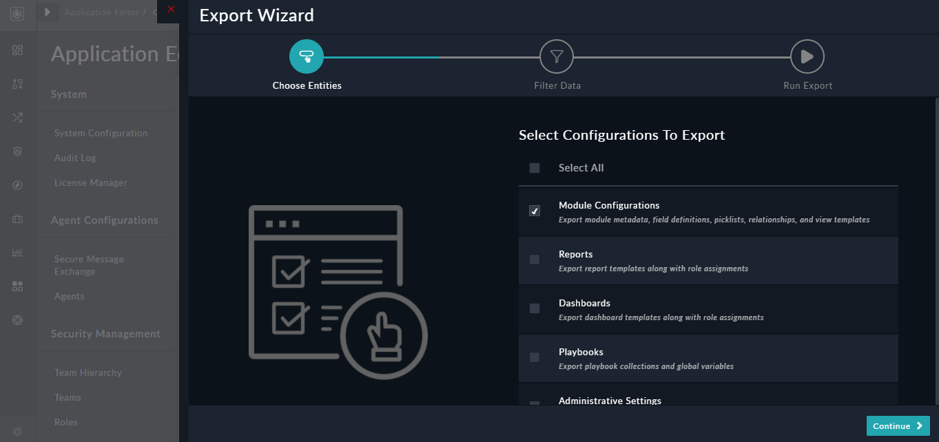 Export Wizard - Choose Entities page