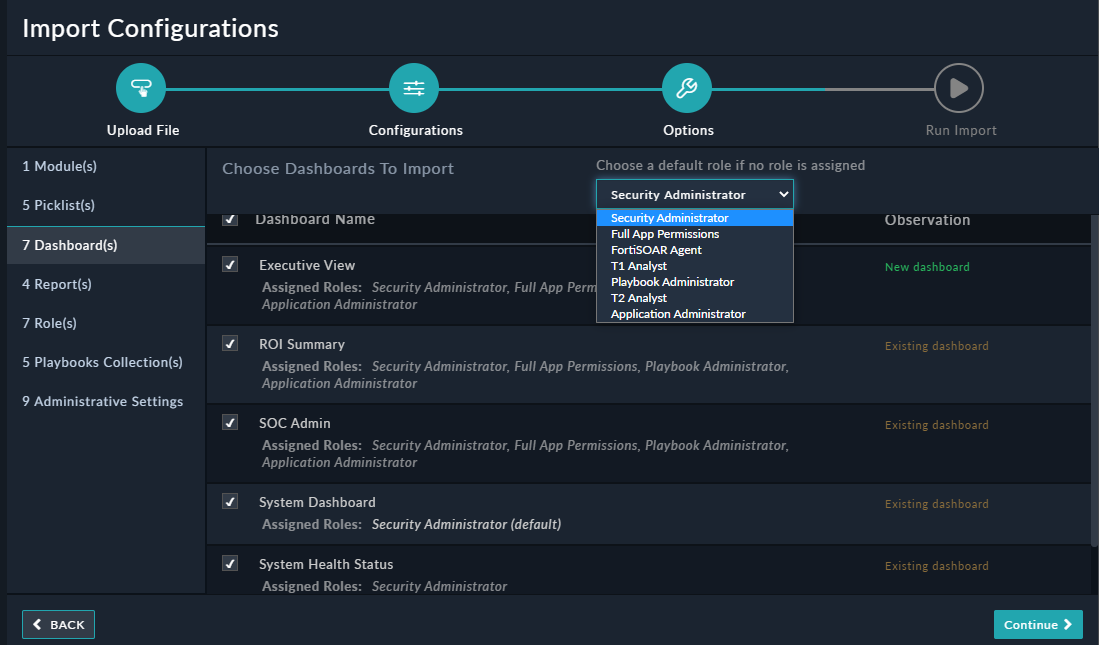 Import Configurations - Dashboards