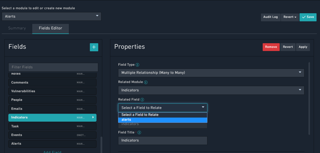 Applying the related field in the Alerts module