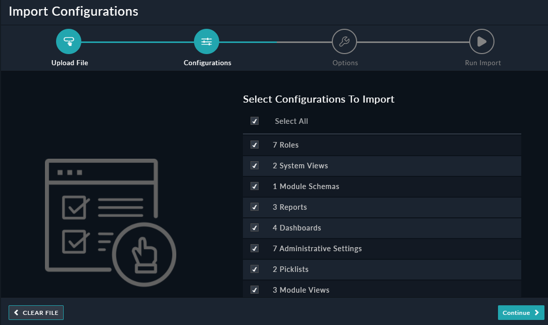 Import Configurations - Configurations page