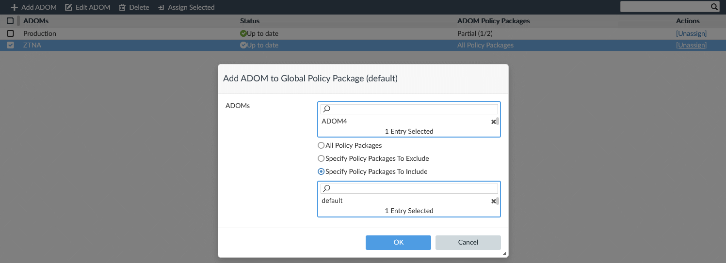 Assign a global policy package | FortiManager 7.4.0 | Fortinet Document ...