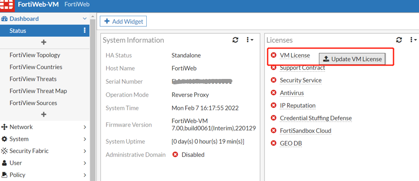 System license issues | FortiWeb 7.4.3 | Fortinet Document Library