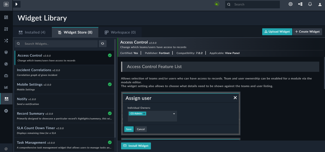 Widget Store page