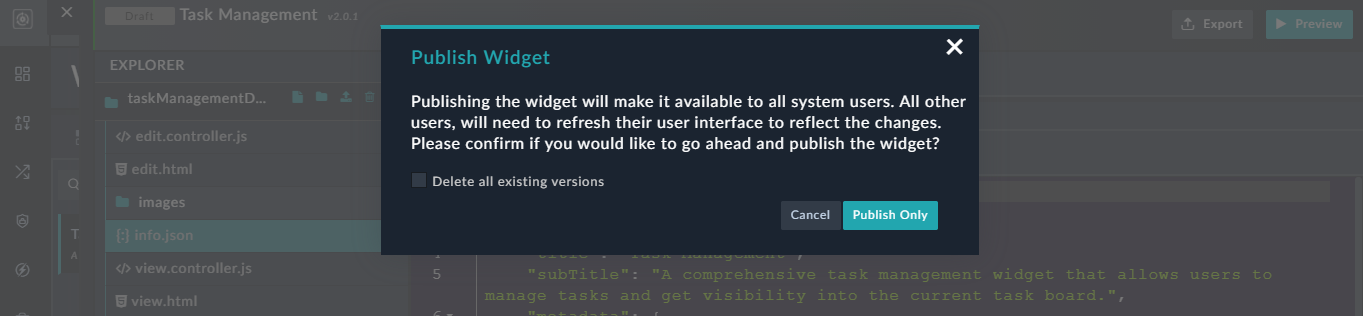 Options for publishing widgets