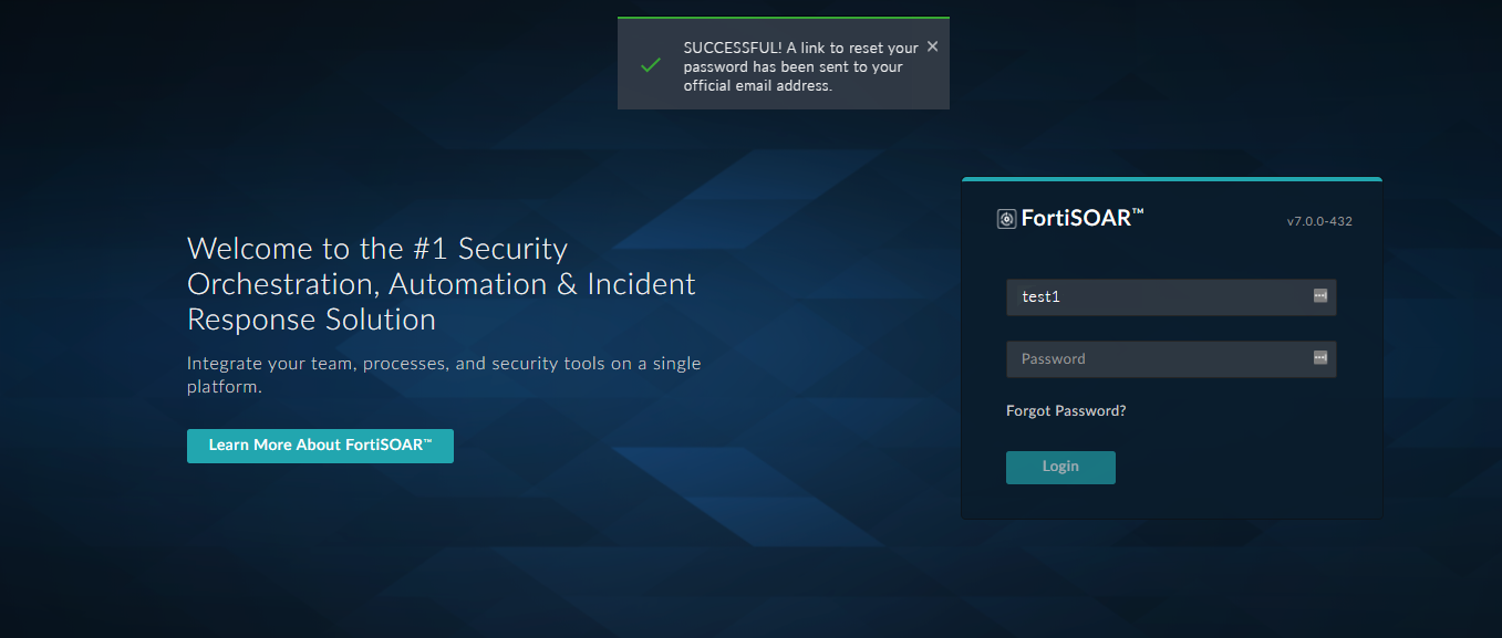 Resetting Password - Success Message