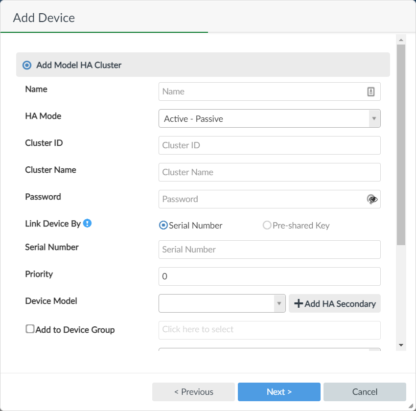 Adding a FortiGate HA cluster