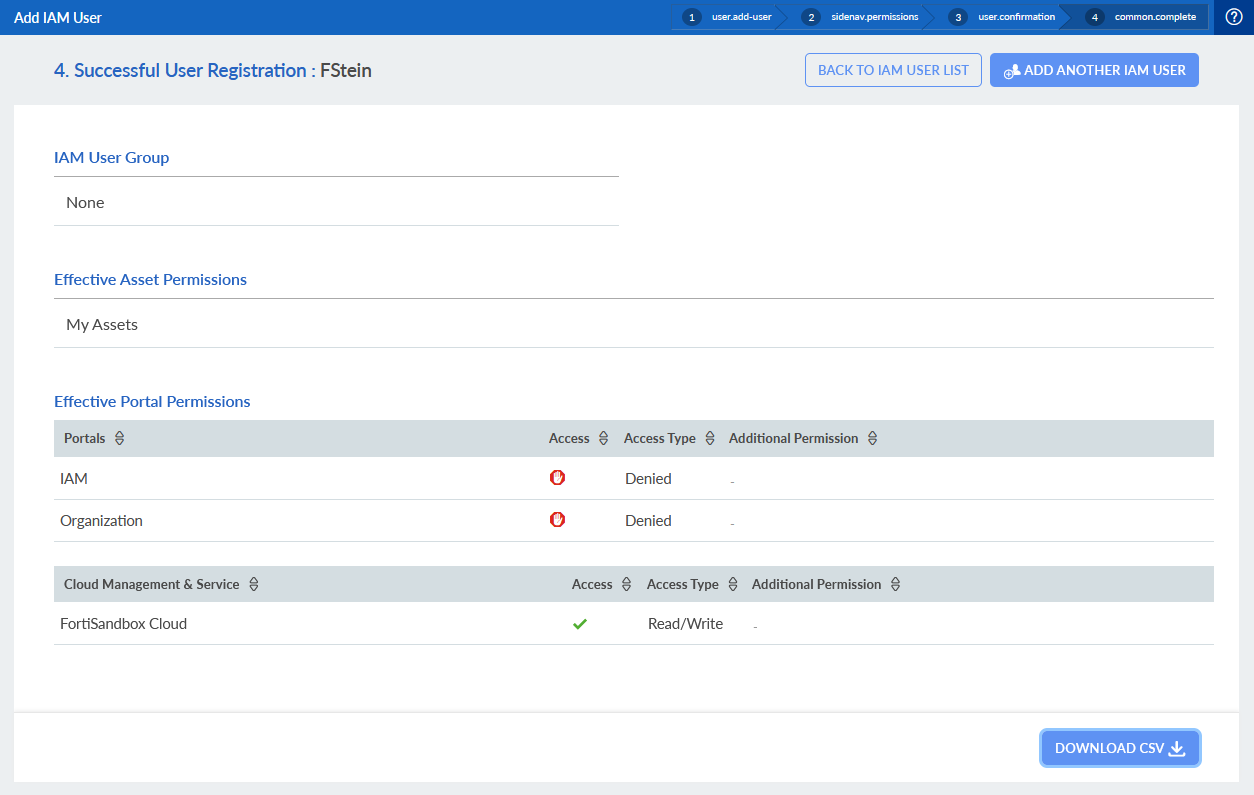 Adding an IAM user | FortiSandbox Cloud 23.1.4245