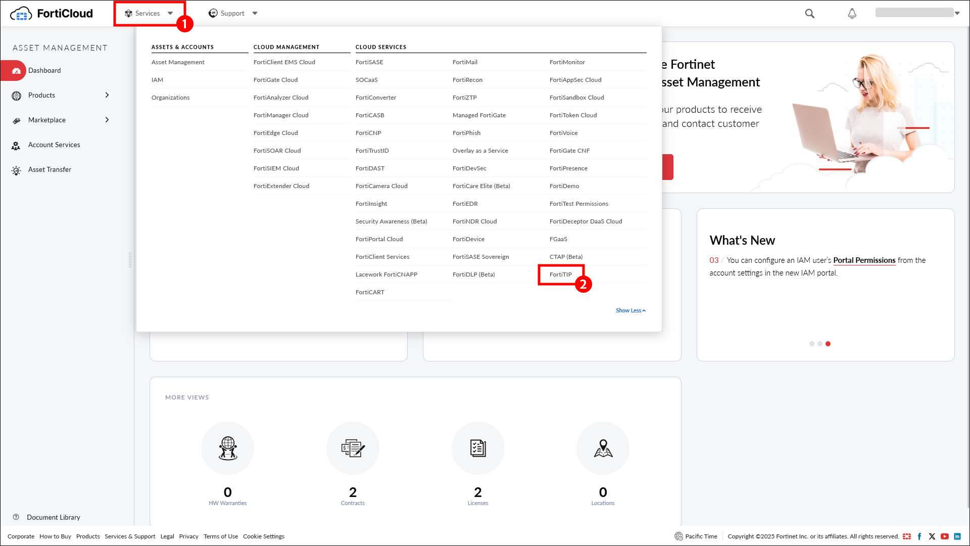 FortiTIP under services menu