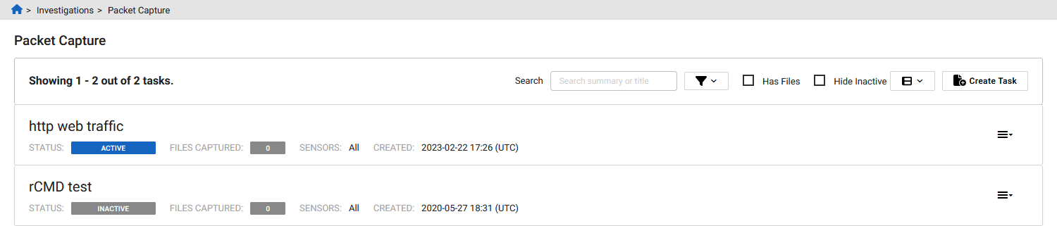 Packet Capture | FortiNDR Cloud 2024.5.0 | Fortinet Document Library