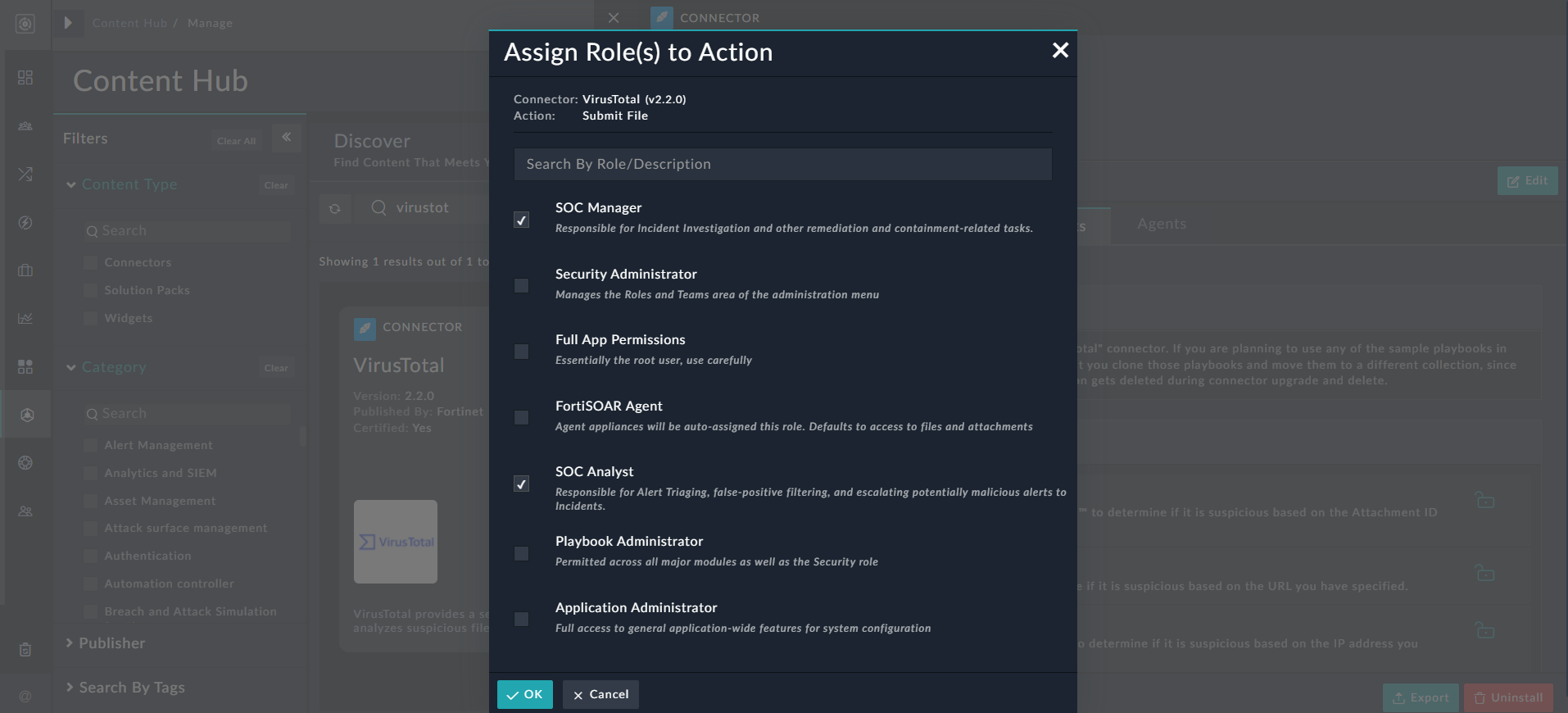 Connector Configuration - Assign Roles to Action icon