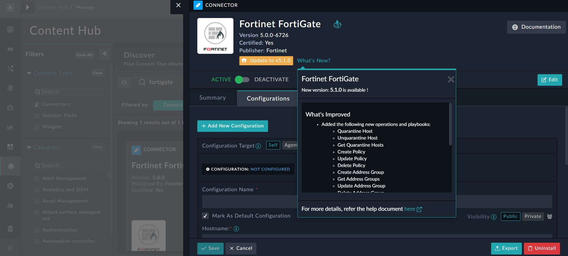 Connector Updates screen