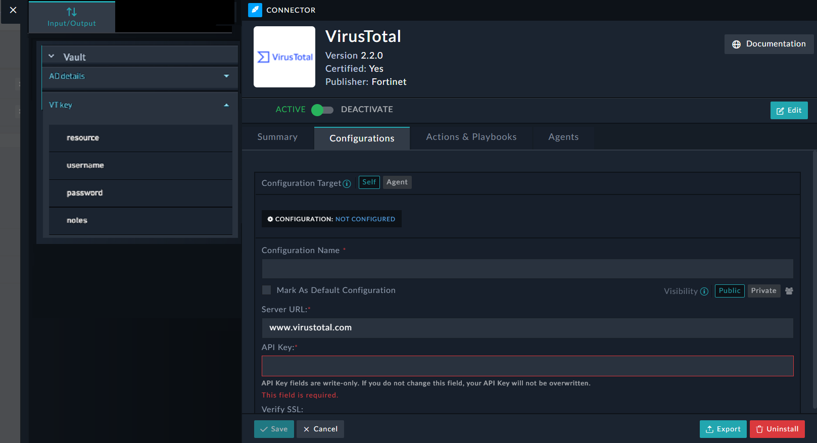 Connector Configuration - Vault Option