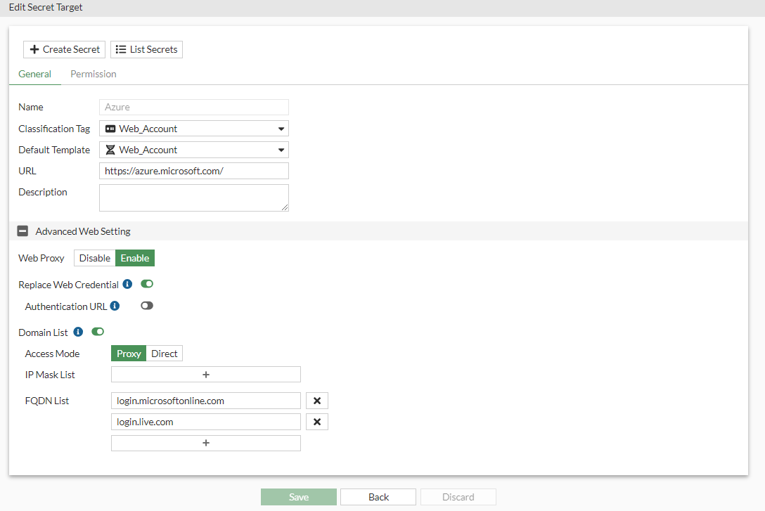Creating a secret target with web proxy | FortiPAM 1.4.0 | Fortinet ...