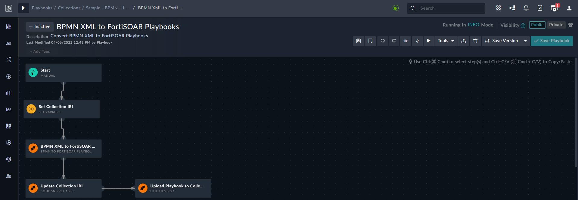 Imported BPMN workflow in Playbook Designer