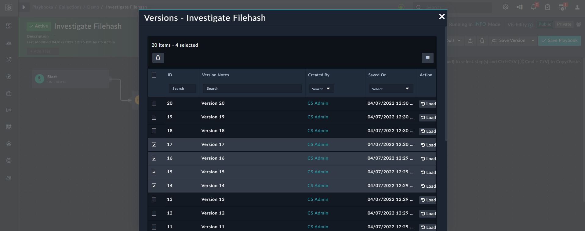 Versions Dialog