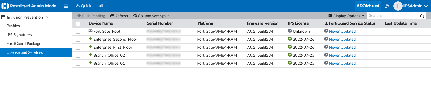 Intrusion prevention licenses and services | FortiManager 7.4.3 ...