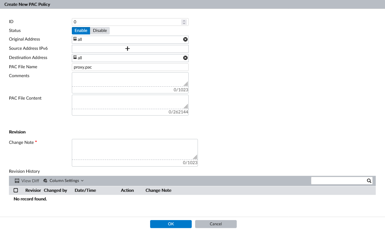 Create a new FortiProxy proxy auto-configuration (PAC) policy ...