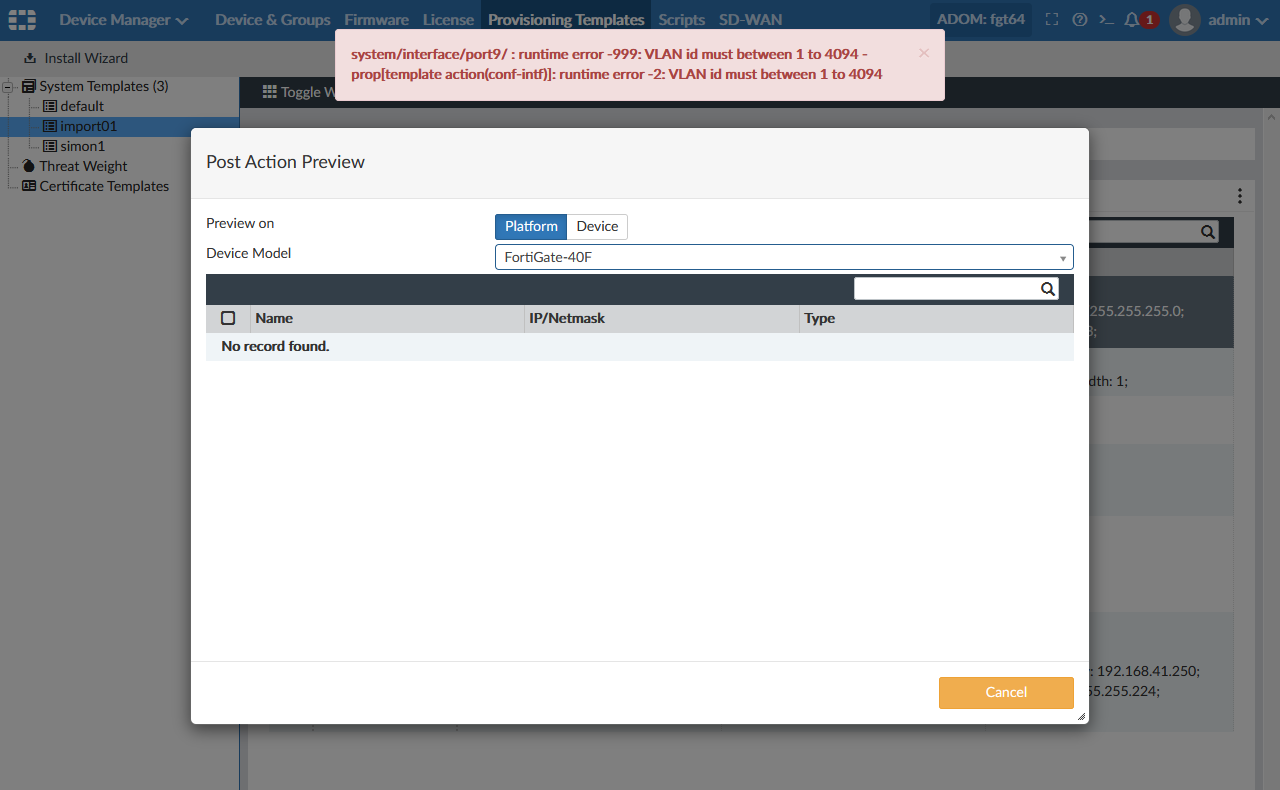 Previewing interface actions | FortiManager 7.4.3 | Fortinet Document ...