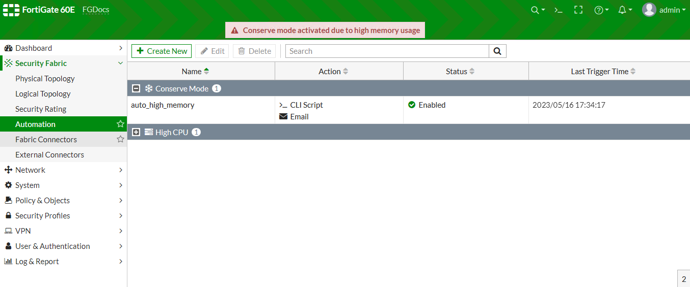 Execute a CLI script based on memory and CPU thresholds | FortiGate ...