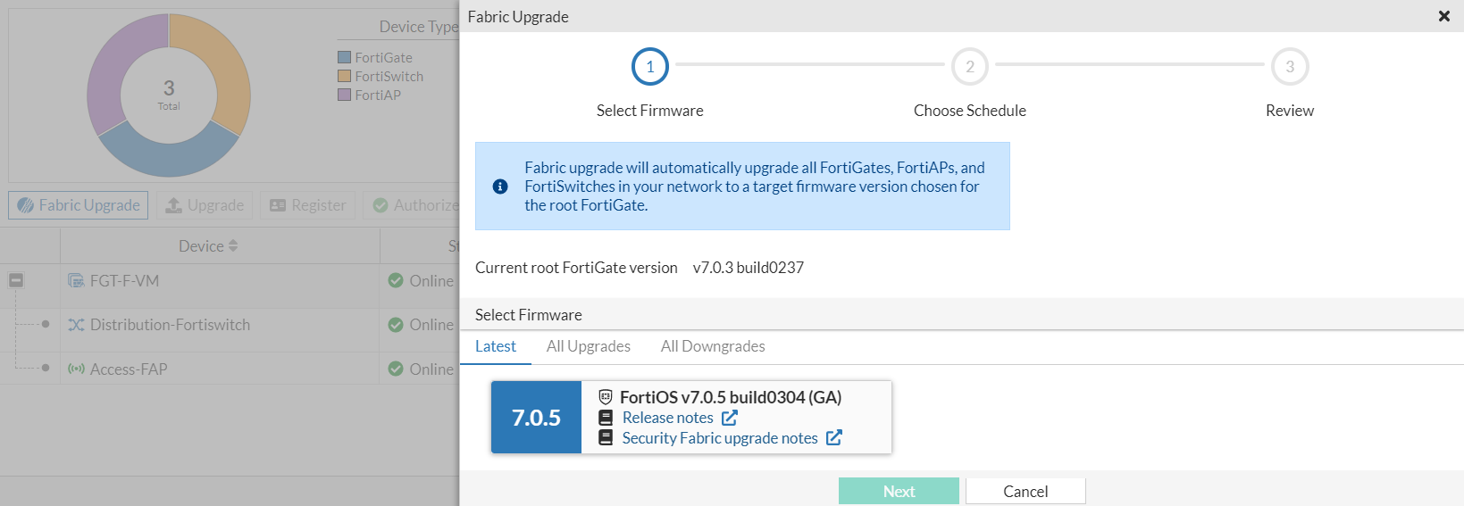 Allow FortiSwitch and FortiAP upgrade when the Security Fabric is disabled FortiGate / FortiOS