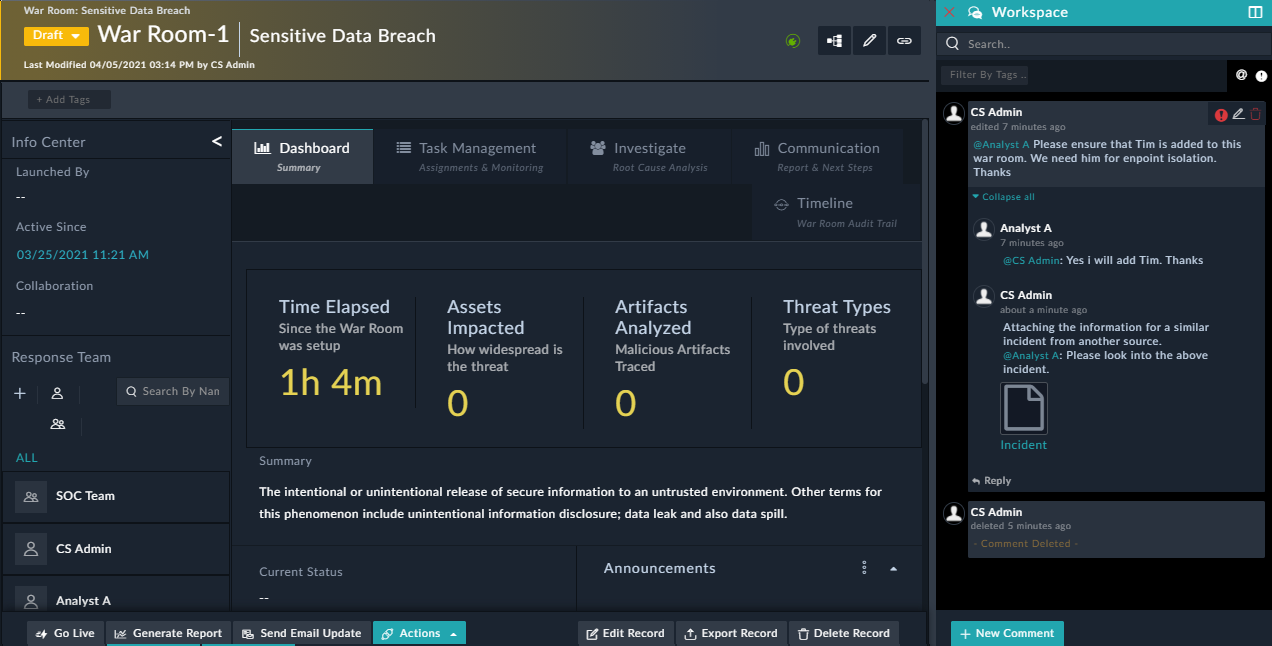 War Room Record - Workspace Panel