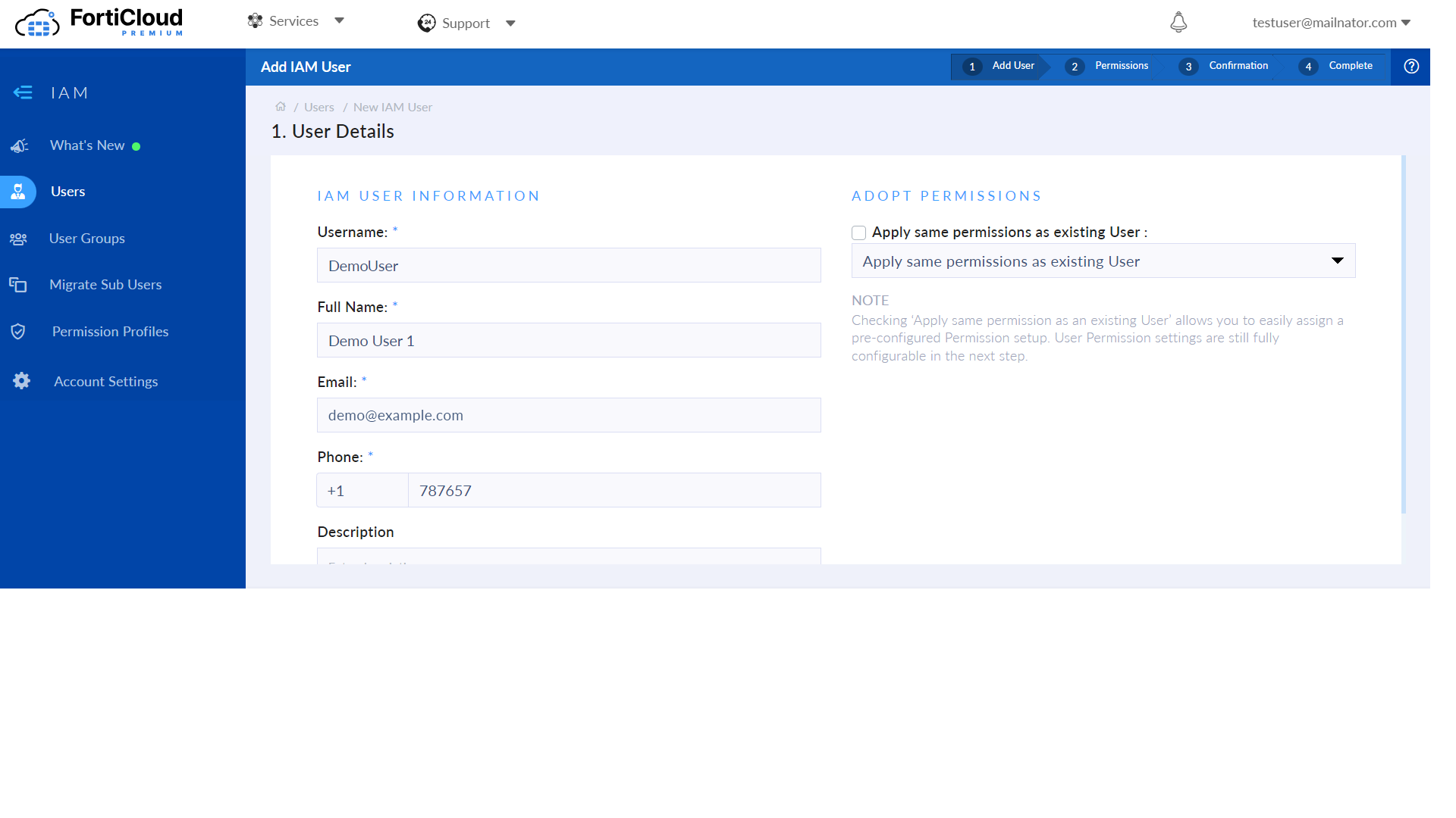 Adding details for the IAM User