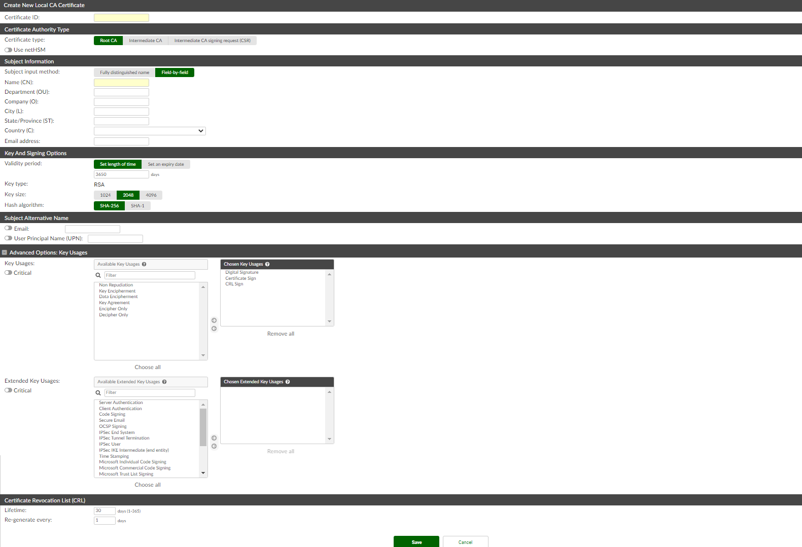 Local CAs | FortiAuthenticator 6.6.6 | Fortinet Document Library