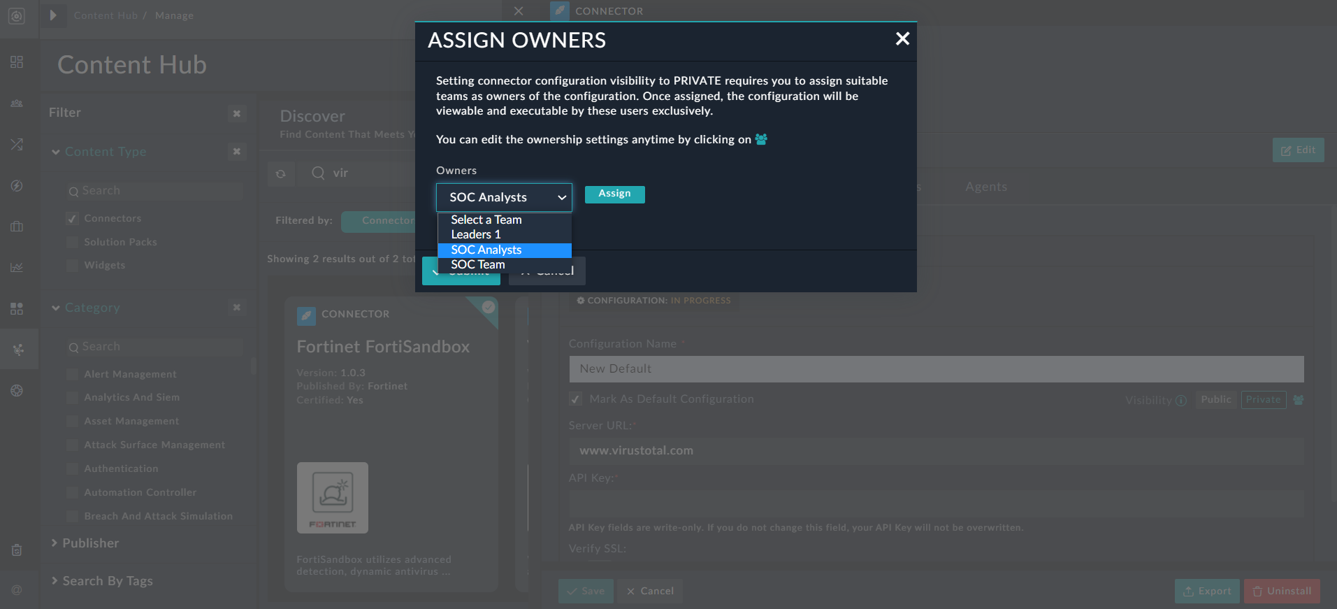 Connector Visibility - Assign Owners dialog