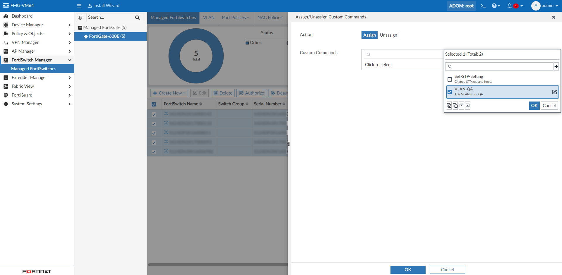 Assigning custom commands to multiple devices in the GUI