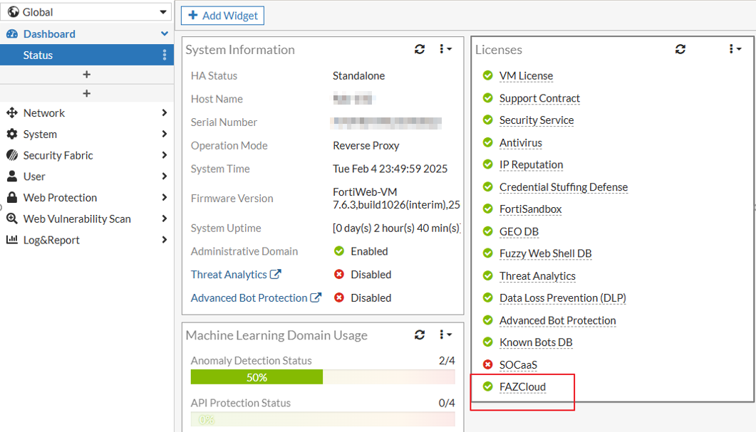 FortiAnalyzer Cloud Support (7.6.3) | FortiWeb 7.6.3 | Fortinet ...