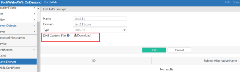 Let's Encrypt certificates | FortiWeb 7.6.3 | Fortinet Document Library
