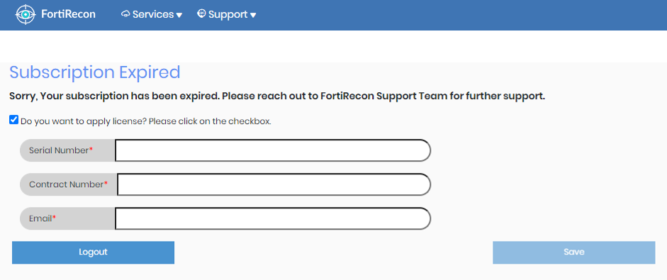 Upgrading Trial License | FortiRecon 24.2.a | Fortinet Document Library