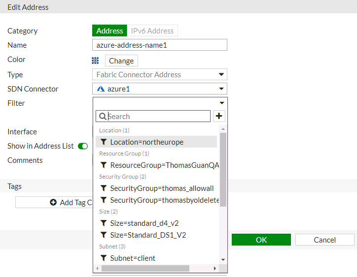 Screenshot displays a list of all filters.