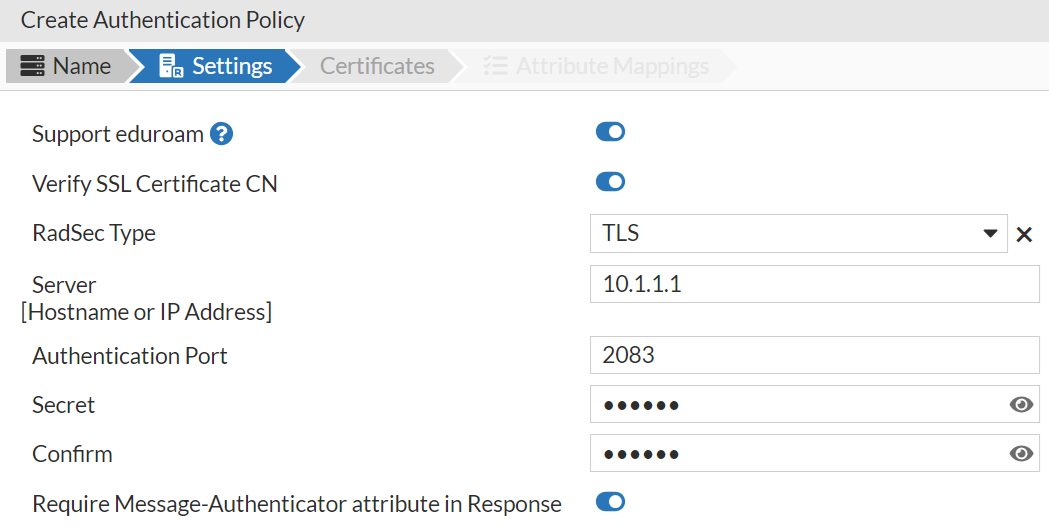 RadSec Authentication | FortiGuest 2.2.0 | Fortinet Document Library