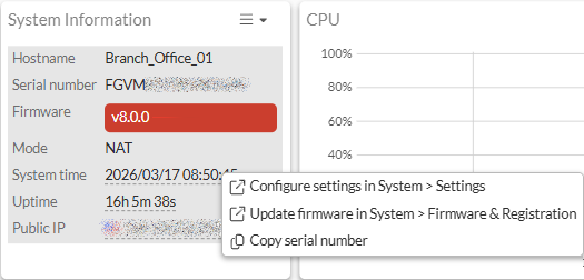 Status dashboard | FortiGate / FortiOS 8.0.2 | Fortinet Document Library