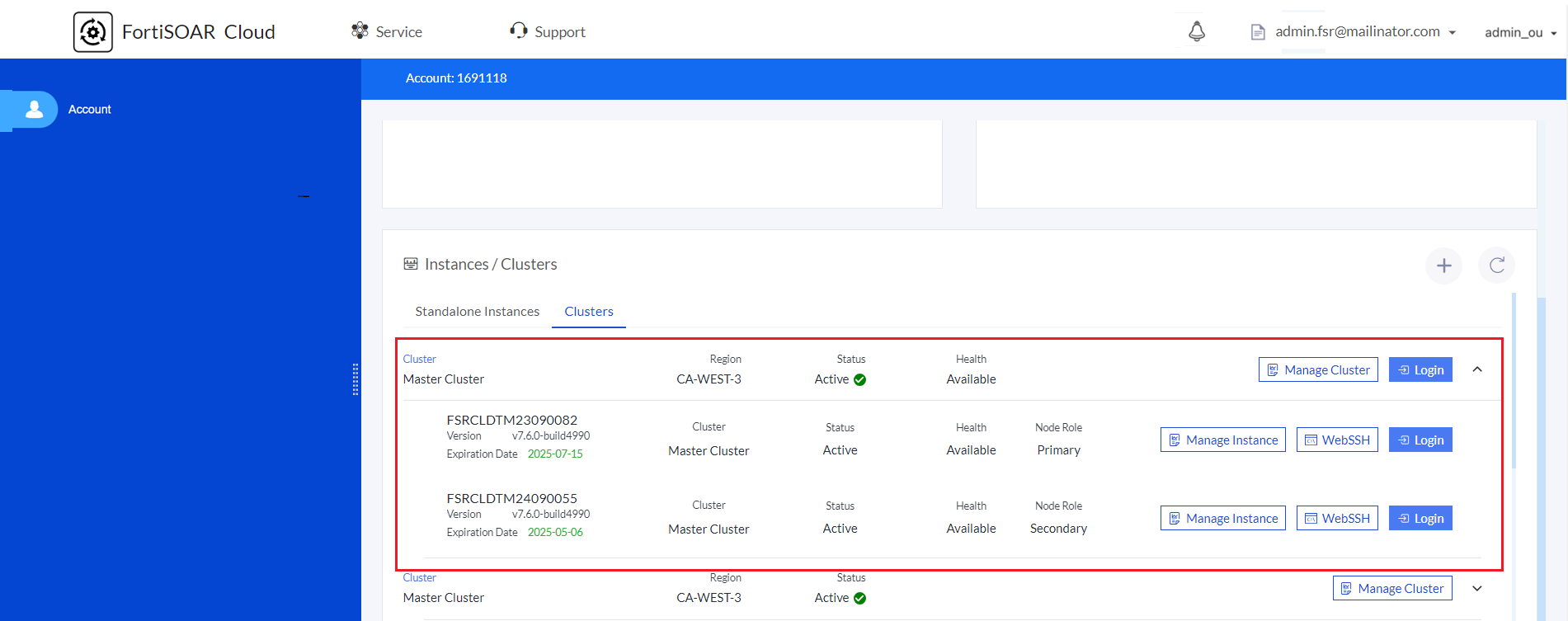 Expanded view of the cluster