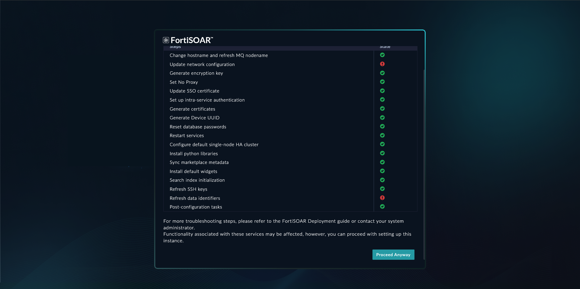 FortiSOAR Cloud provisioning errors