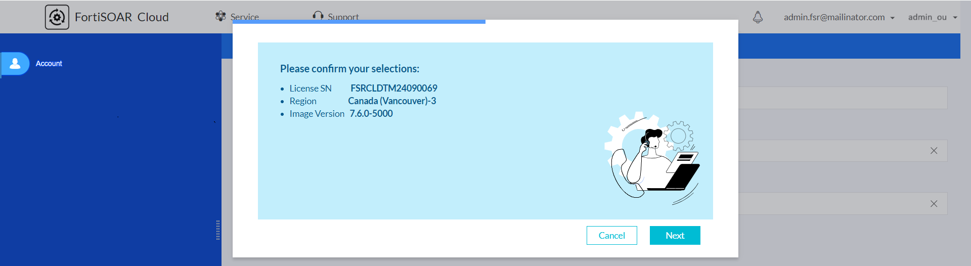 Confirmation Dialog for provisioning FSR Cloud