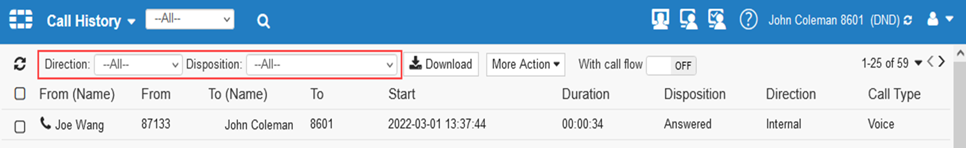 Filtering call records | FortiVoice 7.2.0 | Fortinet Document Library